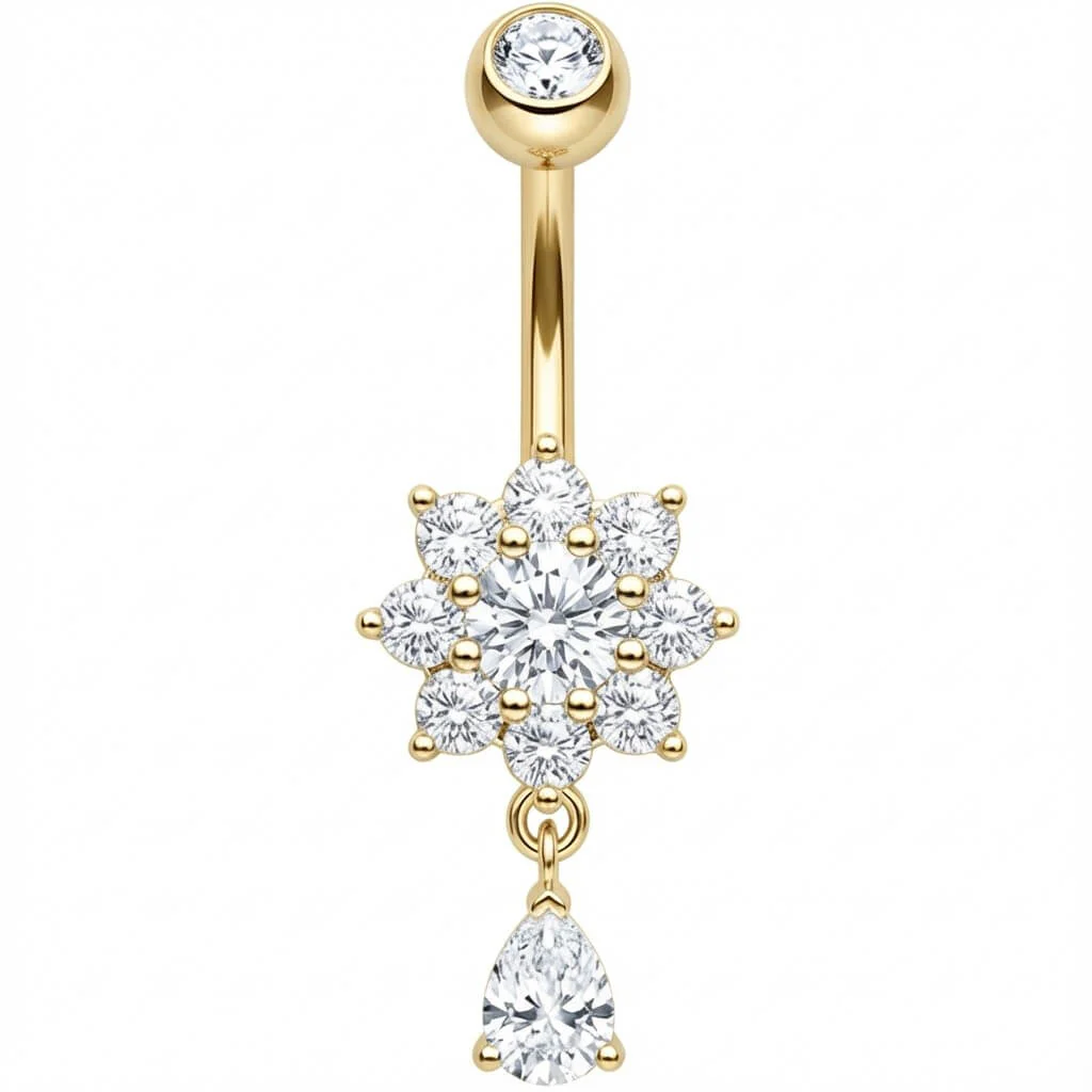 Bauchnabelpiercing Kristallblume mit Tropfenanhänger - Image 4