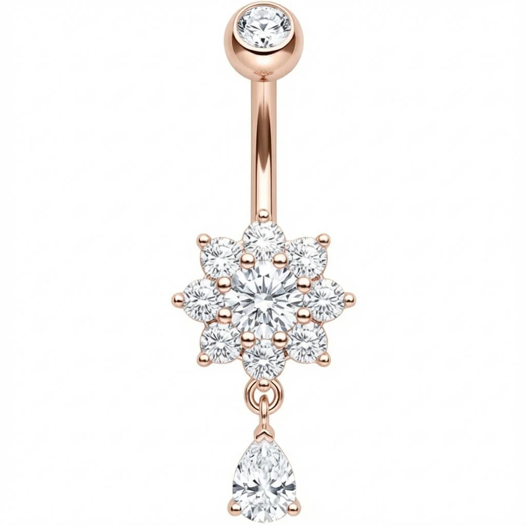 Bauchnabelpiercing Kristallblume mit Tropfenanhänger - Image 5