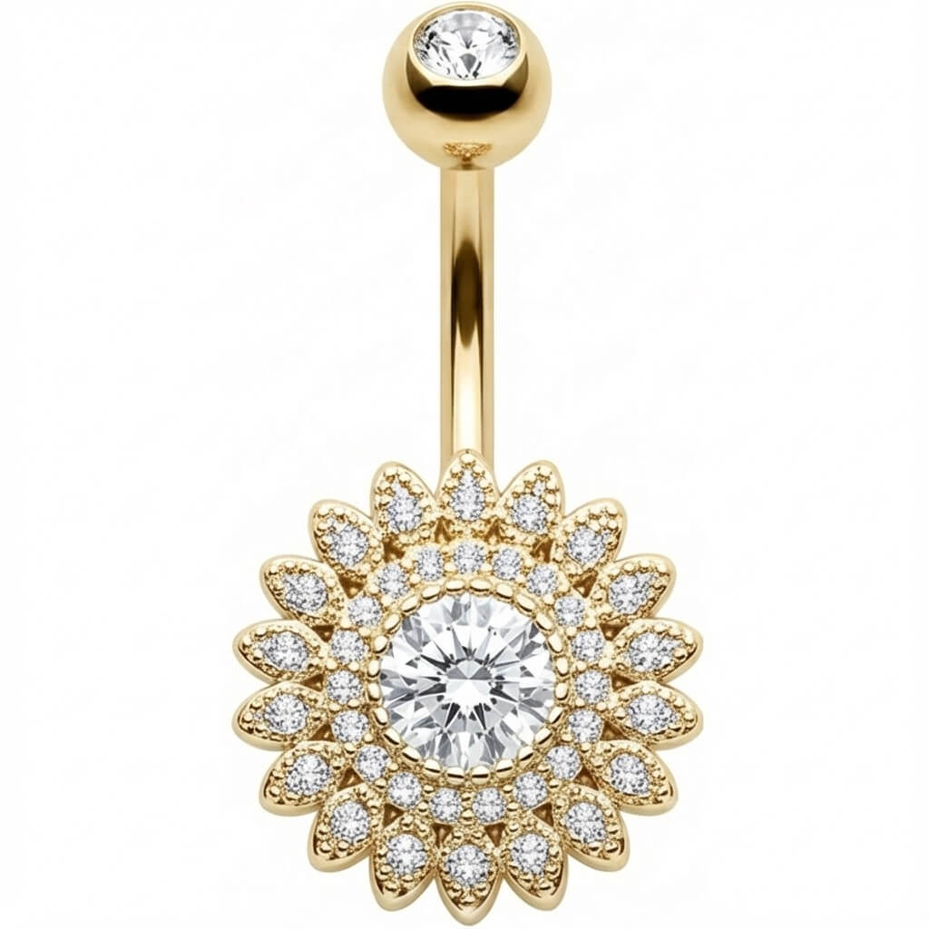 Bauchnabelpiercing Kristallbesetzte Sonnenblume - Image 4