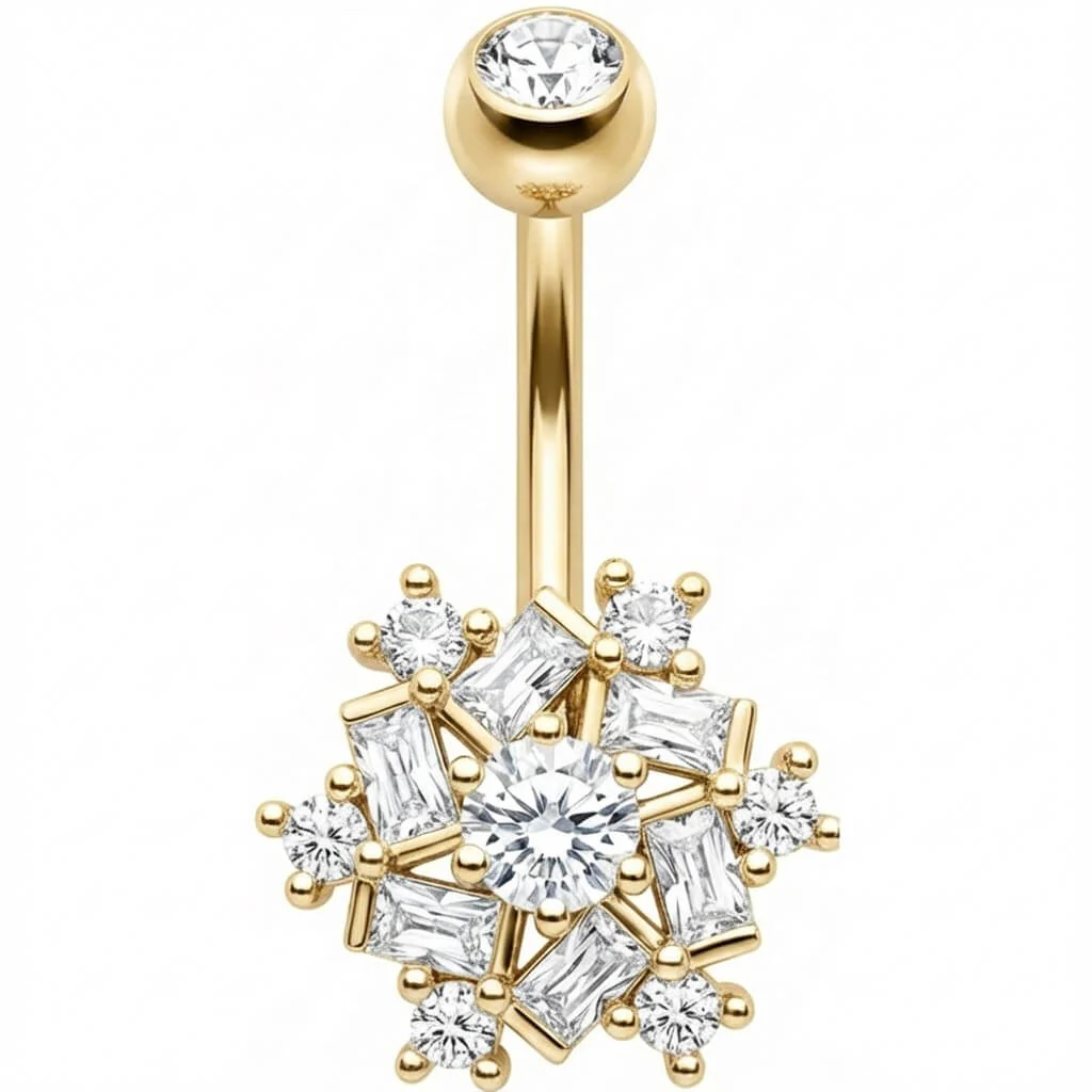 Bauchnabelpiercing Kristall Schneeflocke Baguette Cluster - Image 4