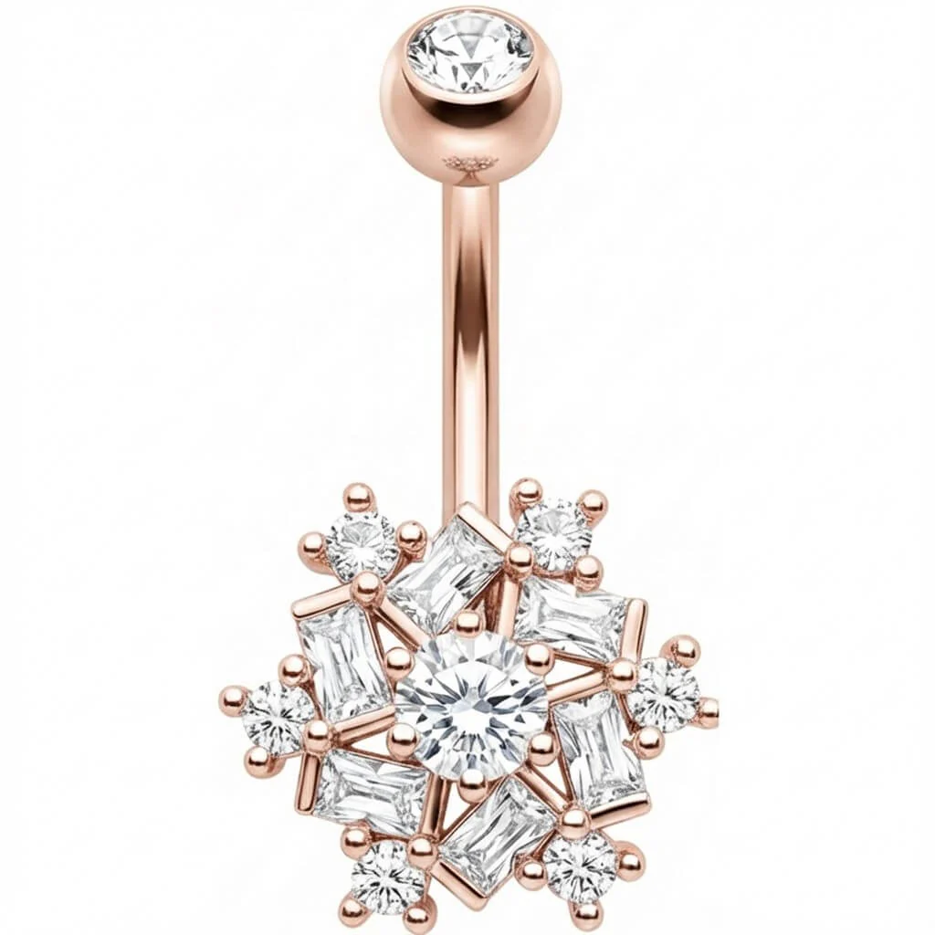 Bauchnabelpiercing Kristall Schneeflocke Baguette Cluster - Image 5