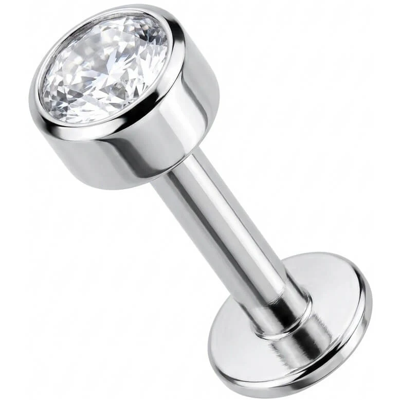 Titan Labret Runder Kristall in Zargenfassung Innengewinde