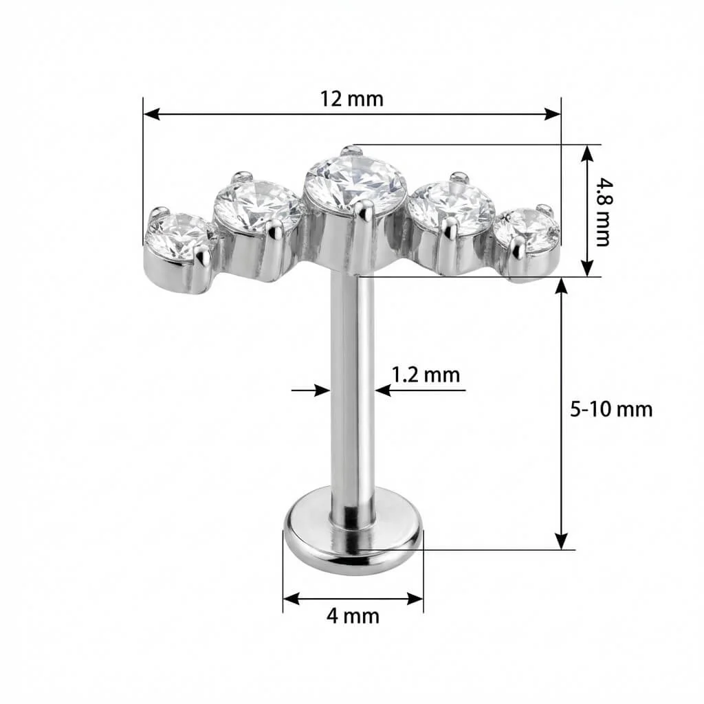 Titan Labret Geschwungener Bogen mit fünf Kristallen Innengewinde - Image 2