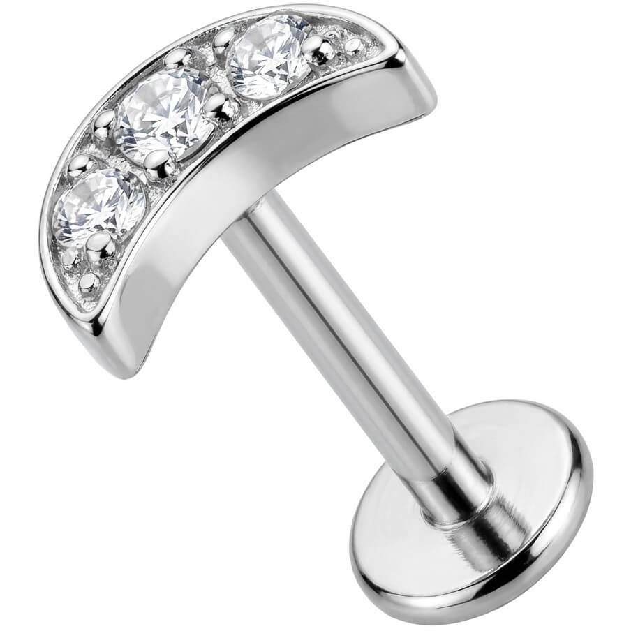 Titan Labret Gebogener Bogen Drei Kristalle Innengewinde