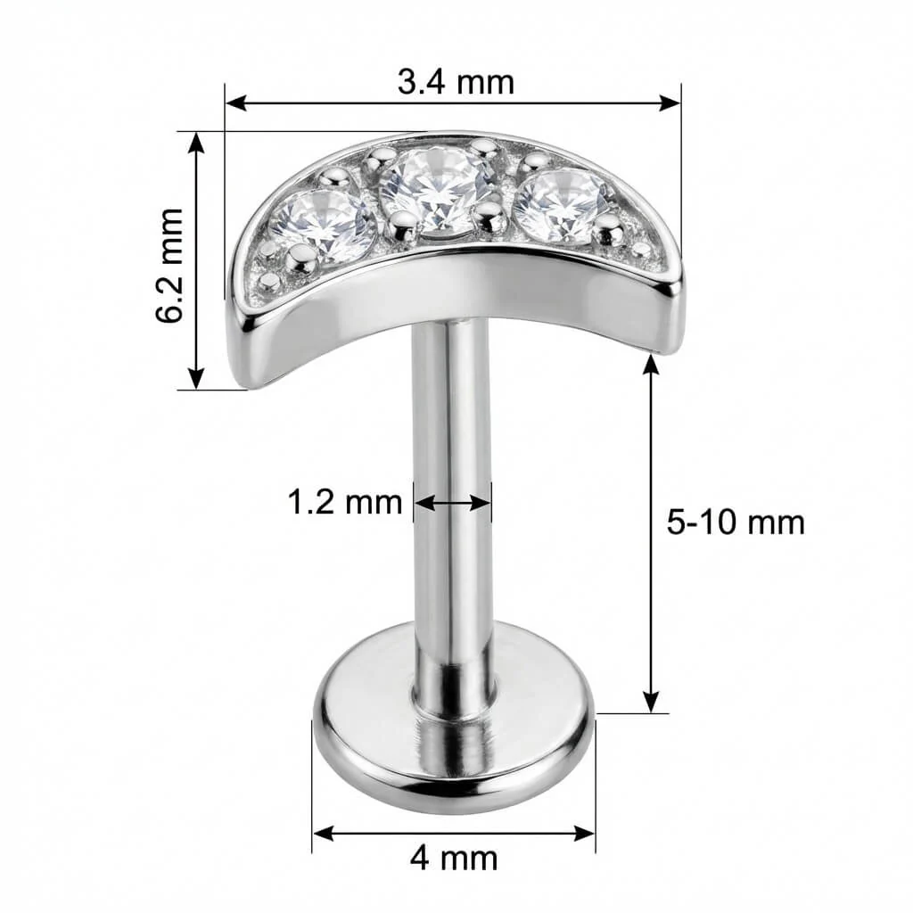 Titan Labret Gebogener Bogen Drei Kristalle Innengewinde - Image 2