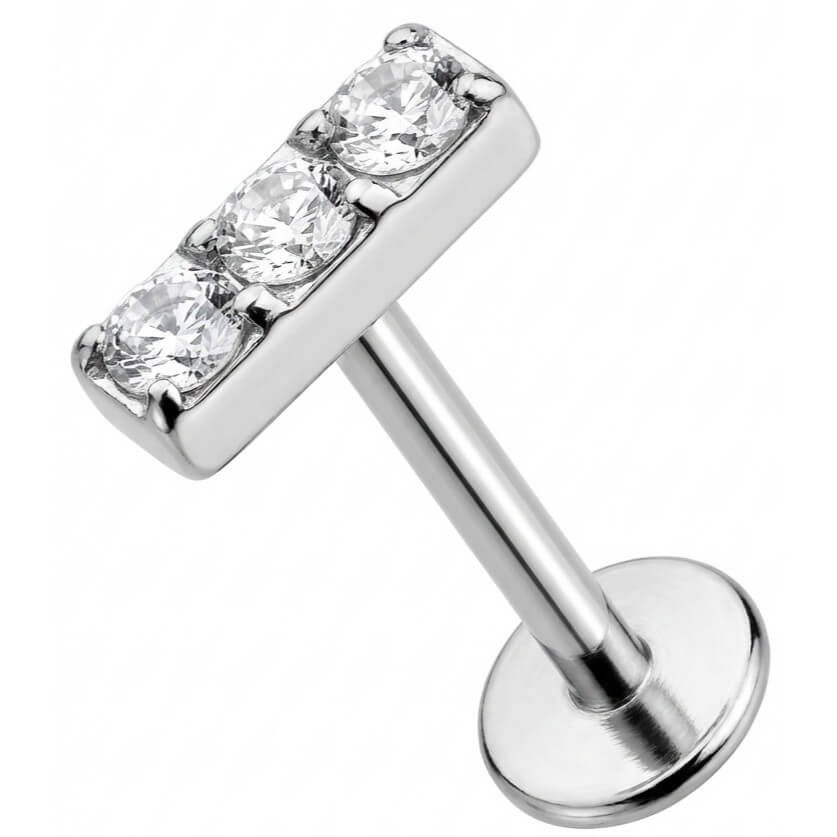 Titan Labret Stab mit drei Kristallen Innengewinde