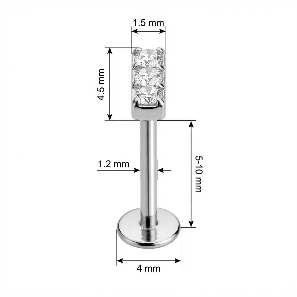Titan Labret Stab mit drei Kristallen Innengewinde - Image 2