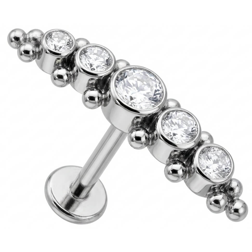 Titan Labret Gebogener Kristallbogen mit Kugeln Innengewinde