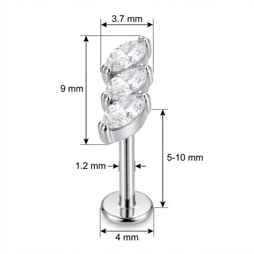 Titan Labret Dreifacher Marquise Kristall Bogen Innengewinde - Image 2