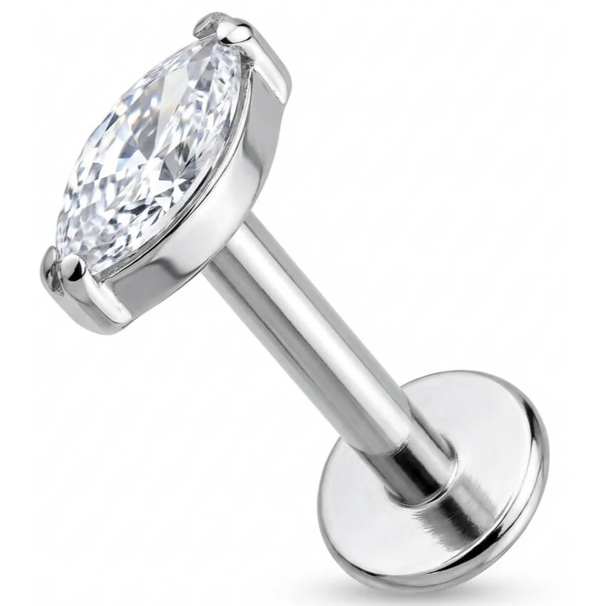 Titan Labret Klarer Kristall im Marquise-Schliff Innengewinde