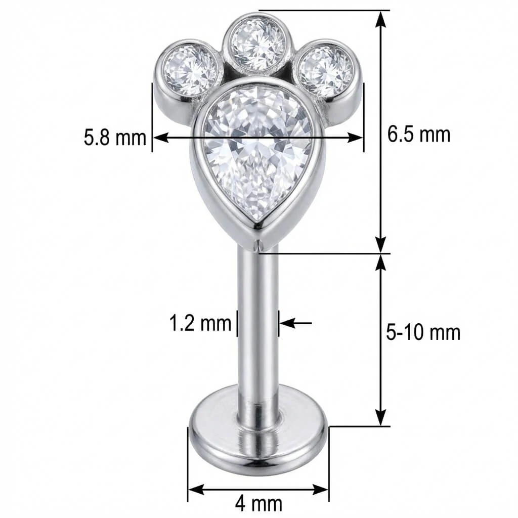 Titan Labret Funkelnde Kristall Pfote Innengewinde - Image 2