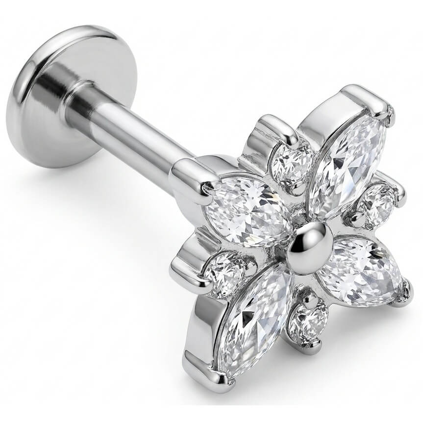 Titan Labret Marquise Kristall Blume Blüte Innengewinde