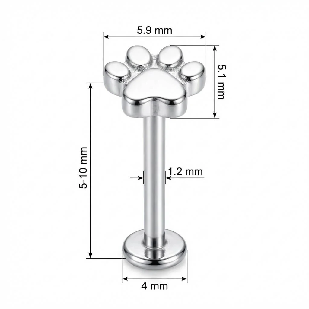 Titan Labret Kleiner Pfotenabdruck Innengewinde - Image 2