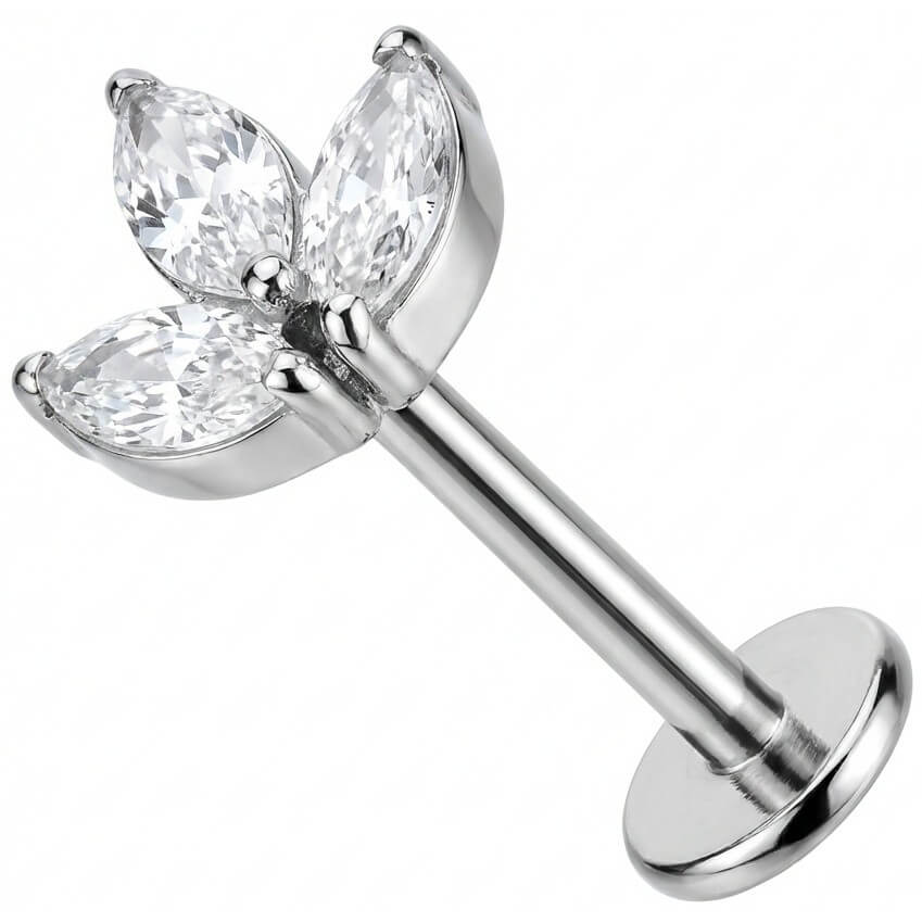 Titan Labret Drei Marquise Kristall Blätter Innengewinde