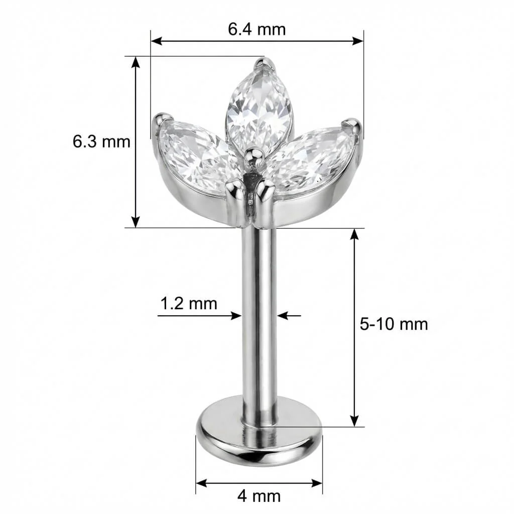 Titan Labret Drei Marquise Kristall Blätter Innengewinde - Image 2