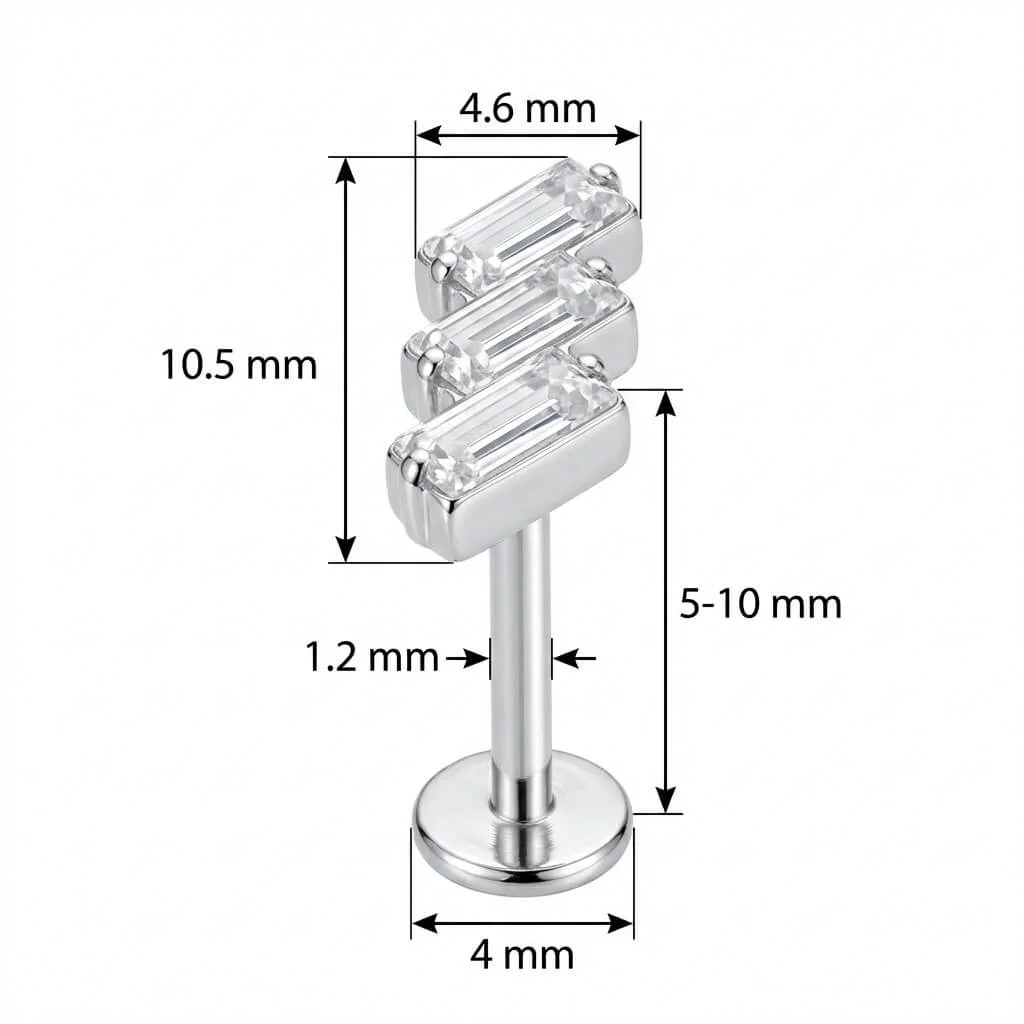 Titan Labret Drei Baguette Kristall Stufen Innengewinde - Image 2
