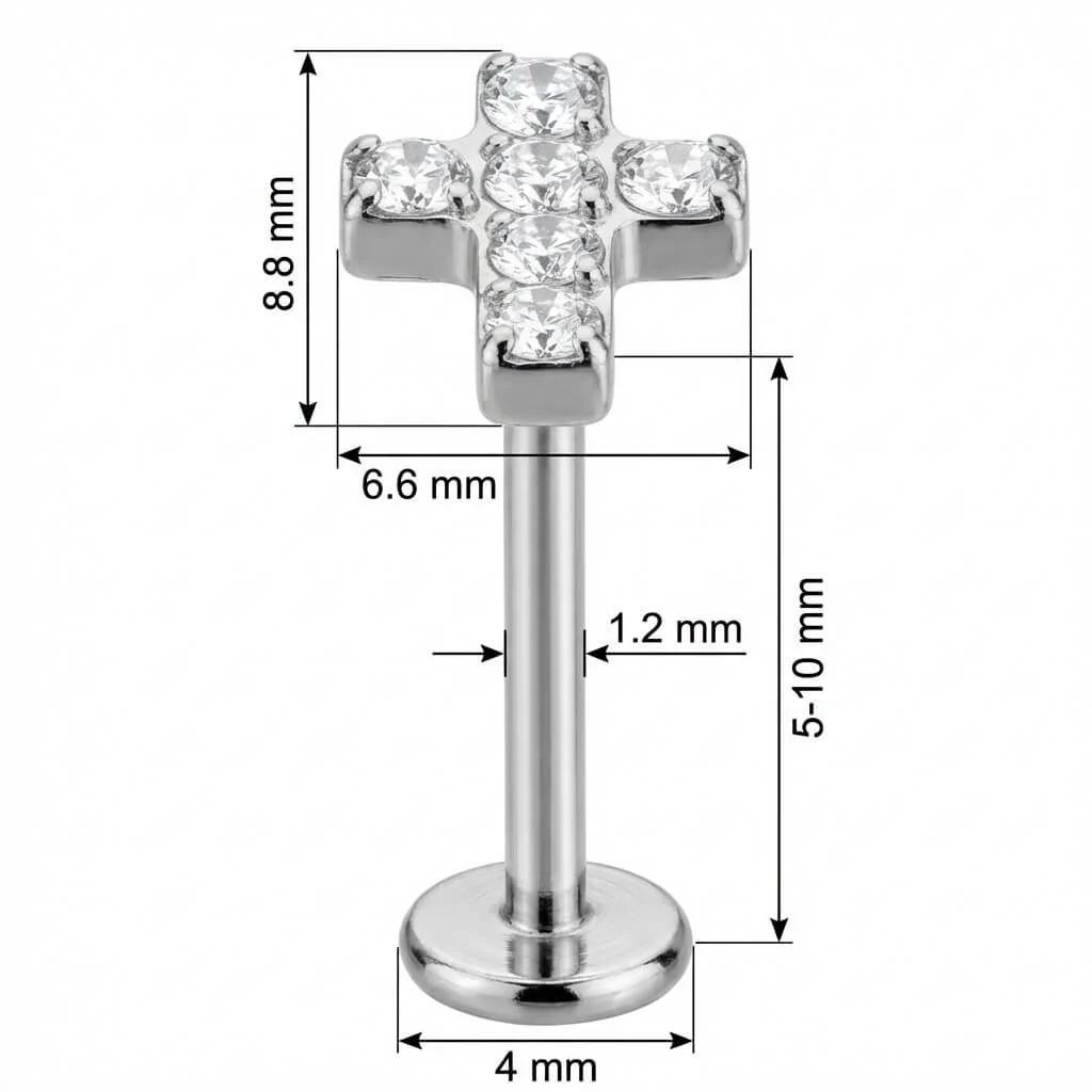 Titan Labret Kreuz mit klaren Kristallen Innengewinde - Image 2