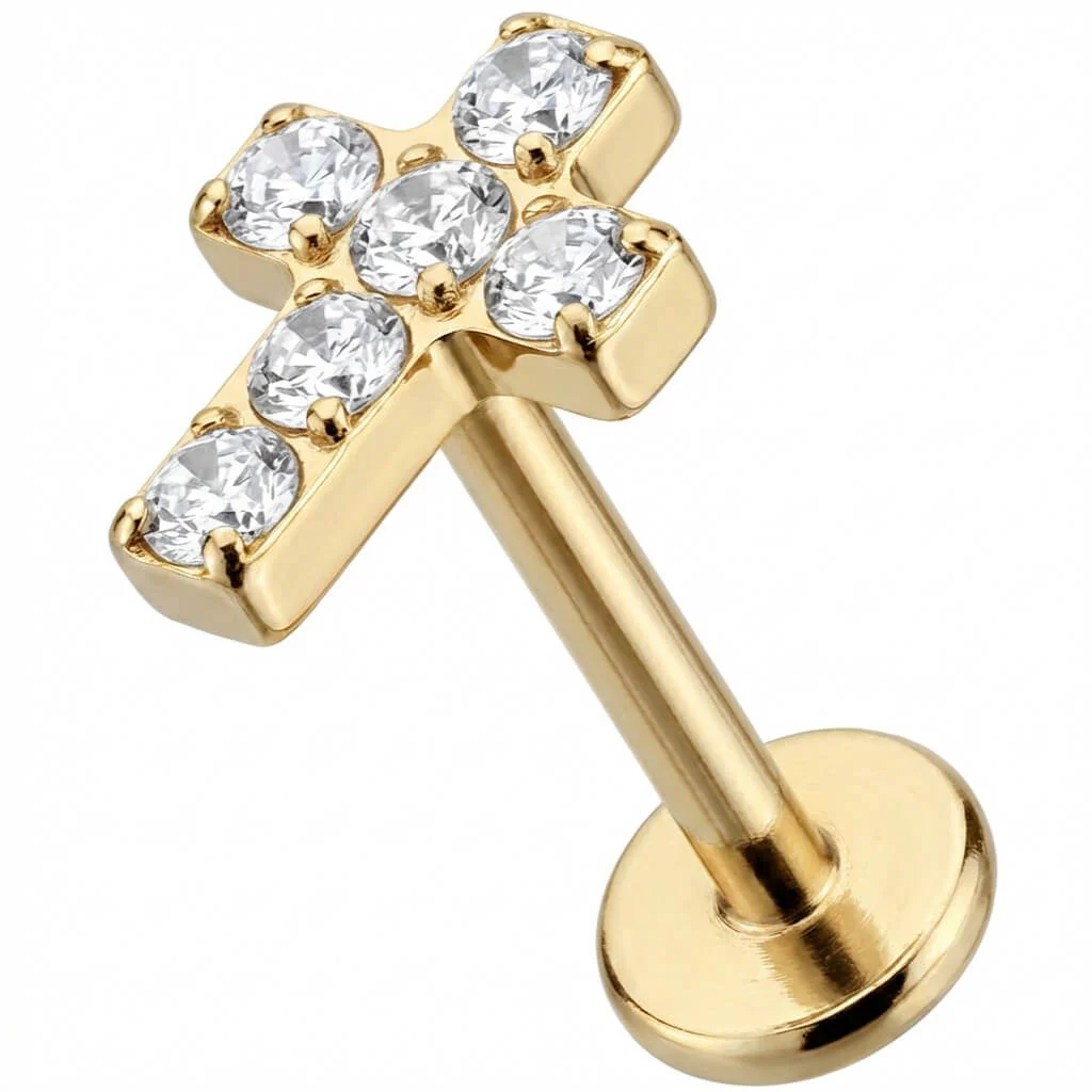 Titan Labret Kreuz mit klaren Kristallen Innengewinde - Image 3