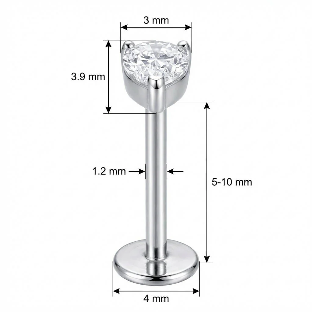 Titan Labret Klarer Tropfenförmiger Kristall Aufsatz Innengewinde - Image 2