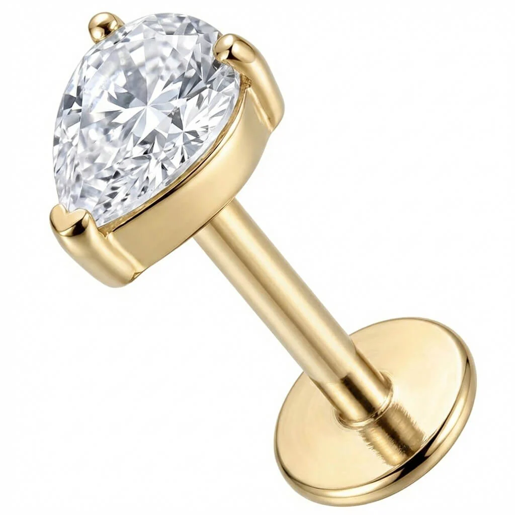 Titan Labret Klarer Tropfenförmiger Kristall Aufsatz Innengewinde - Image 3