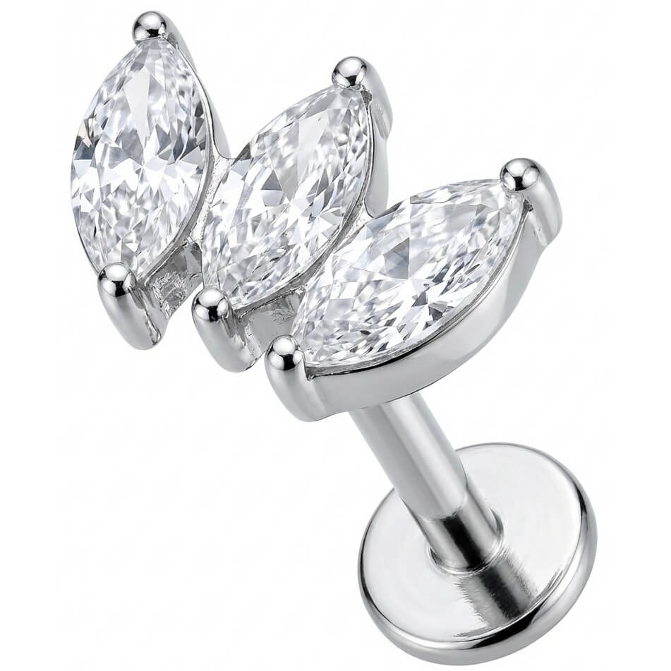Titan Labret Dreifacher Marquise Kristall Fächer Innengewinde