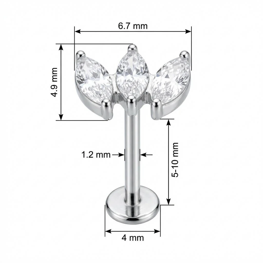 Titan Labret Dreifacher Marquise Kristall Fächer Innengewinde - Image 2
