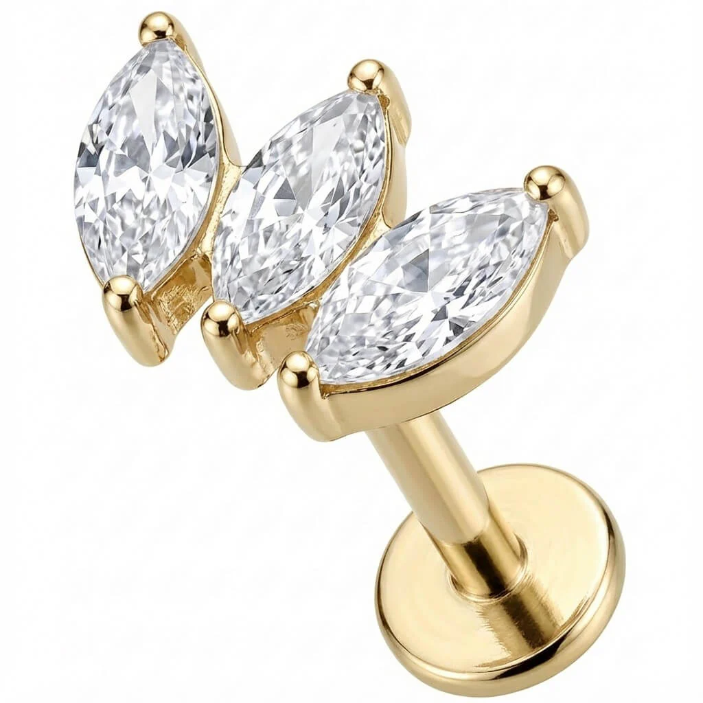 Titan Labret Dreifacher Marquise Kristall Fächer Innengewinde - Image 3