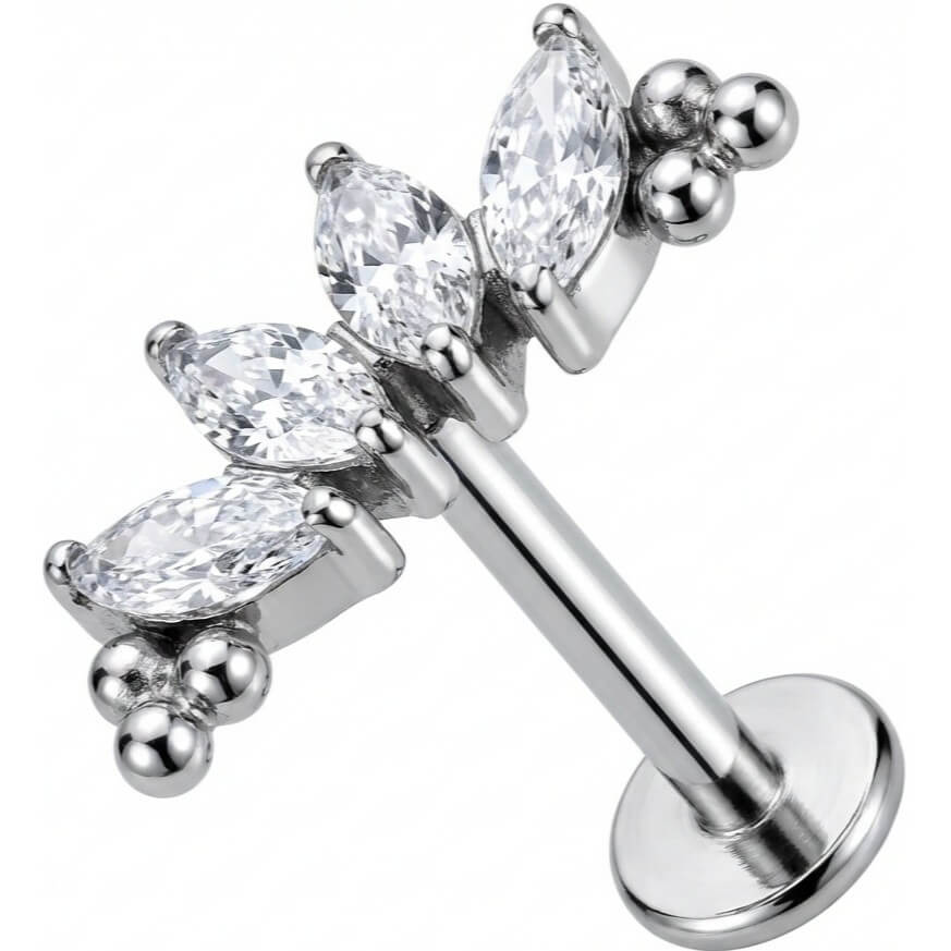 Titan Labret Marquise Kristall Bogen Mit Kugeln Innengewinde
