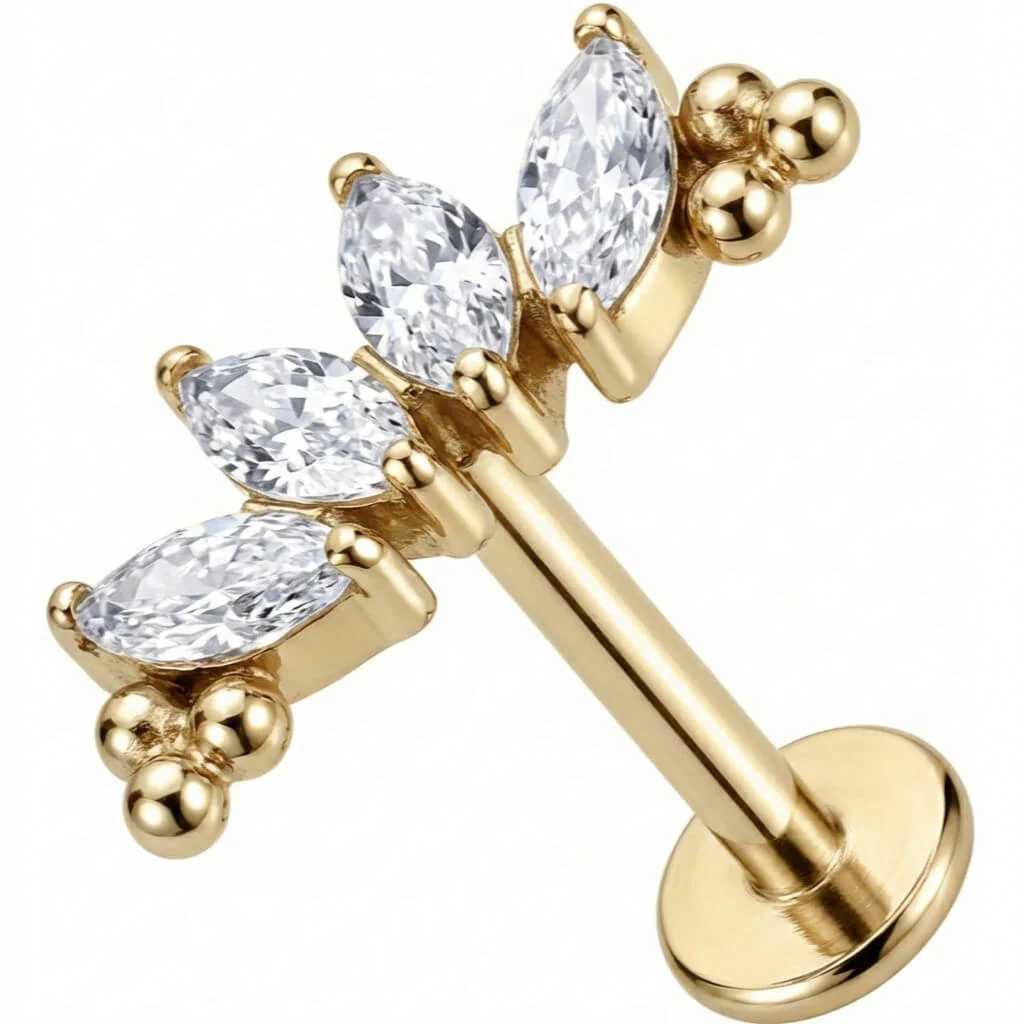 Titan Labret Marquise Kristall Bogen Mit Kugeln Innengewinde - Image 3