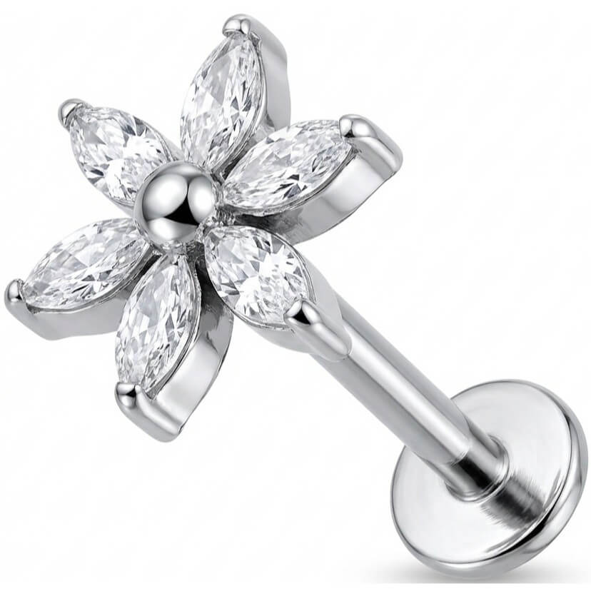 Titan Labret Kristallblüte mit Marquise Blättern Innengewinde