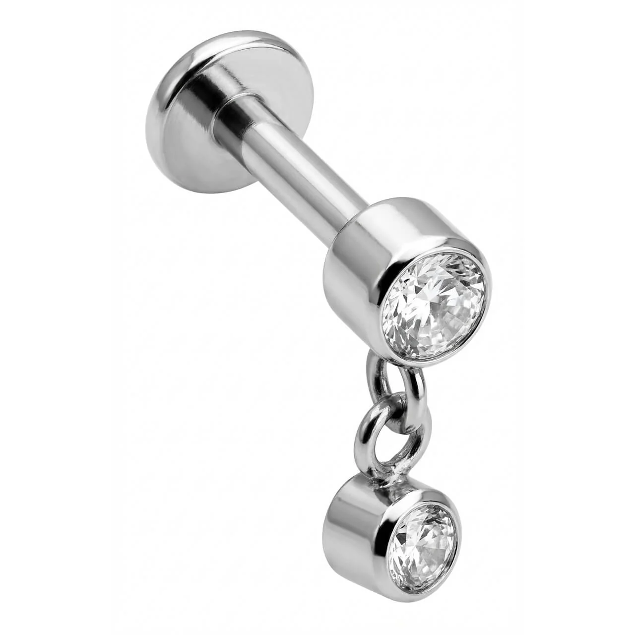 Titan Labret Zwei Runde Kristalle mit Anhänger Innengewinde