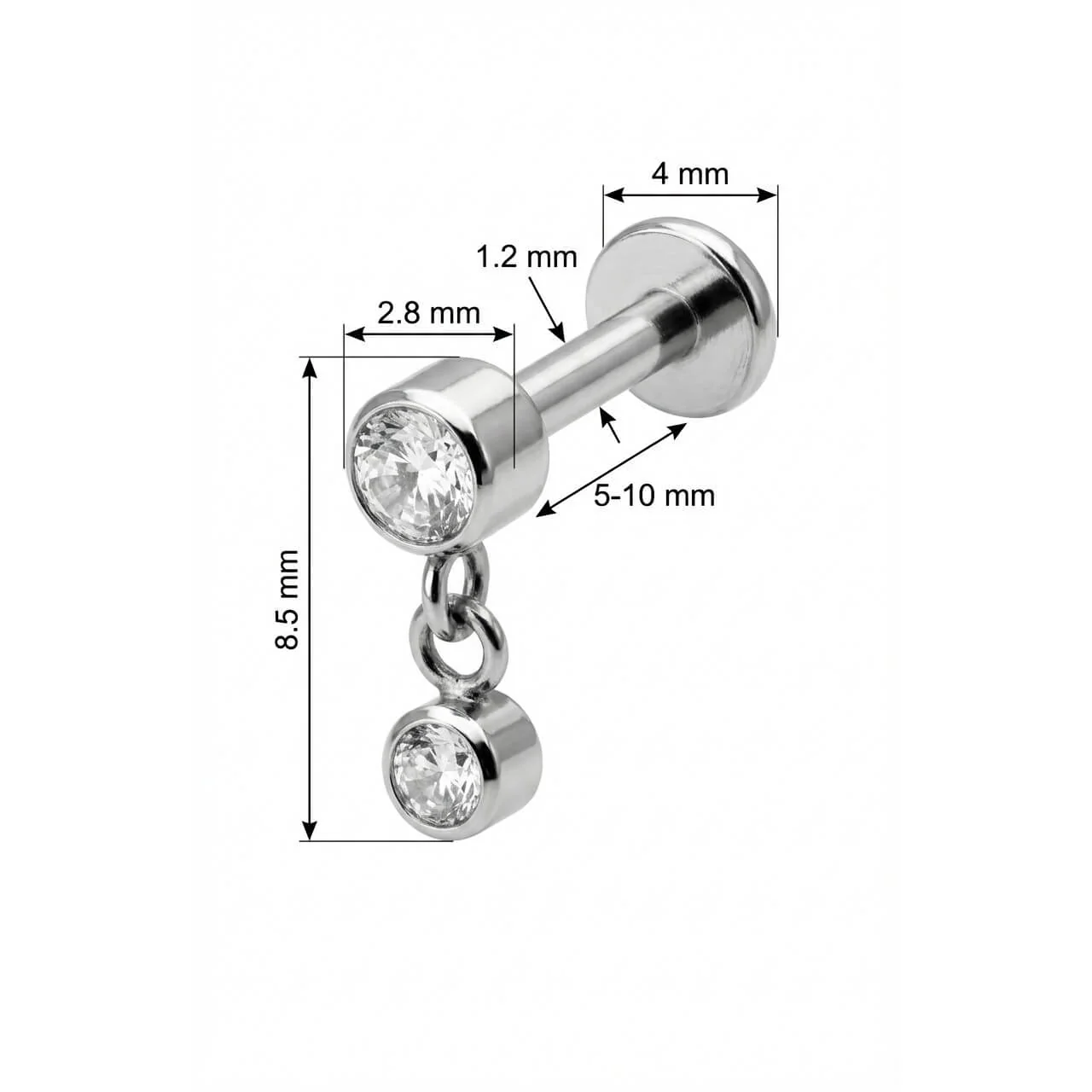 Titan Labret Zwei Runde Kristalle mit Anhänger Innengewinde - Image 2