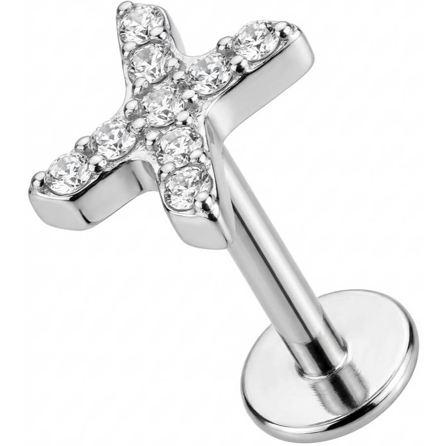 Titan Labret Kristallbesetztes X Motiv Innengewinde