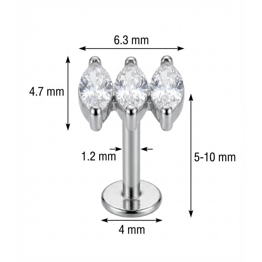 Titan Labret Dreier Marquise Kristall Cluster Innengewinde - Image 2