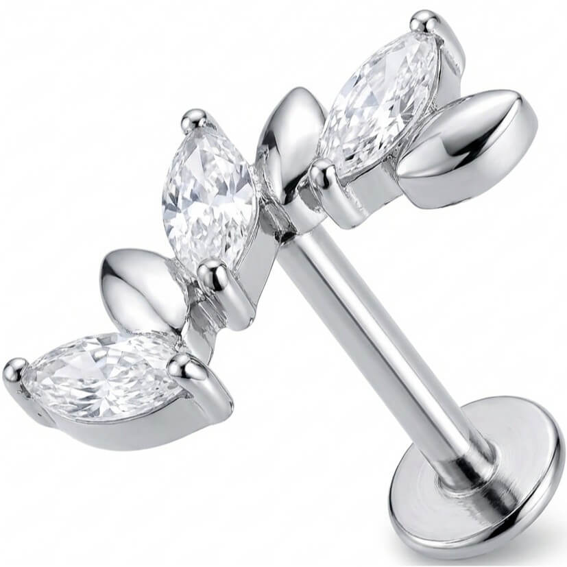 Titan Labret Kristall Ranke mit Metallblättern Innengewinde