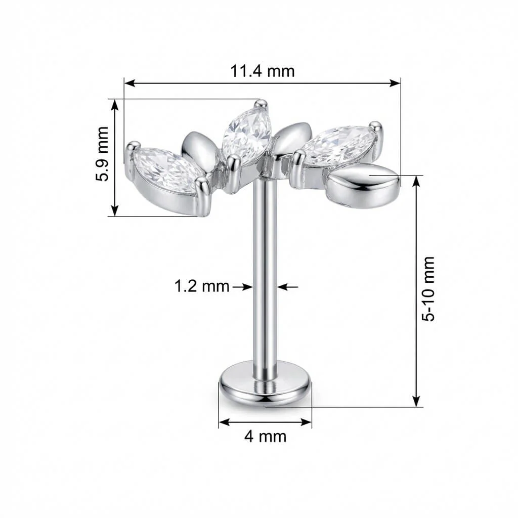Titan Labret Kristall Ranke mit Metallblättern Innengewinde - Image 2
