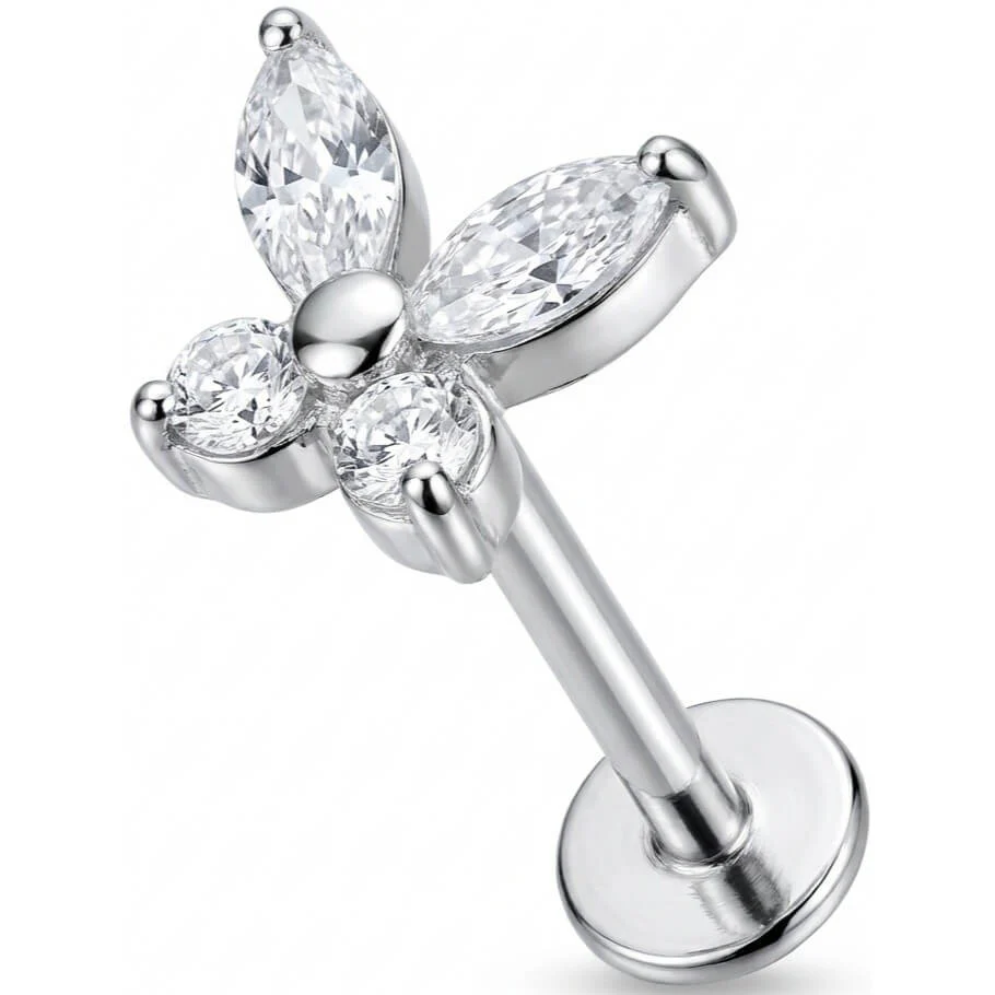 Titan Labret Schmetterling mit Marquise Kristallen Innengewinde