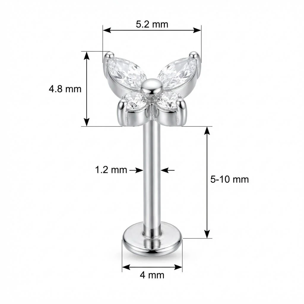 Titan Labret Schmetterling mit Marquise Kristallen Innengewinde - Image 2