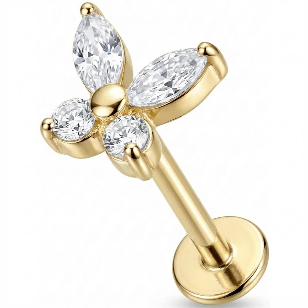 Titan Labret Schmetterling mit Marquise Kristallen Innengewinde - Image 3
