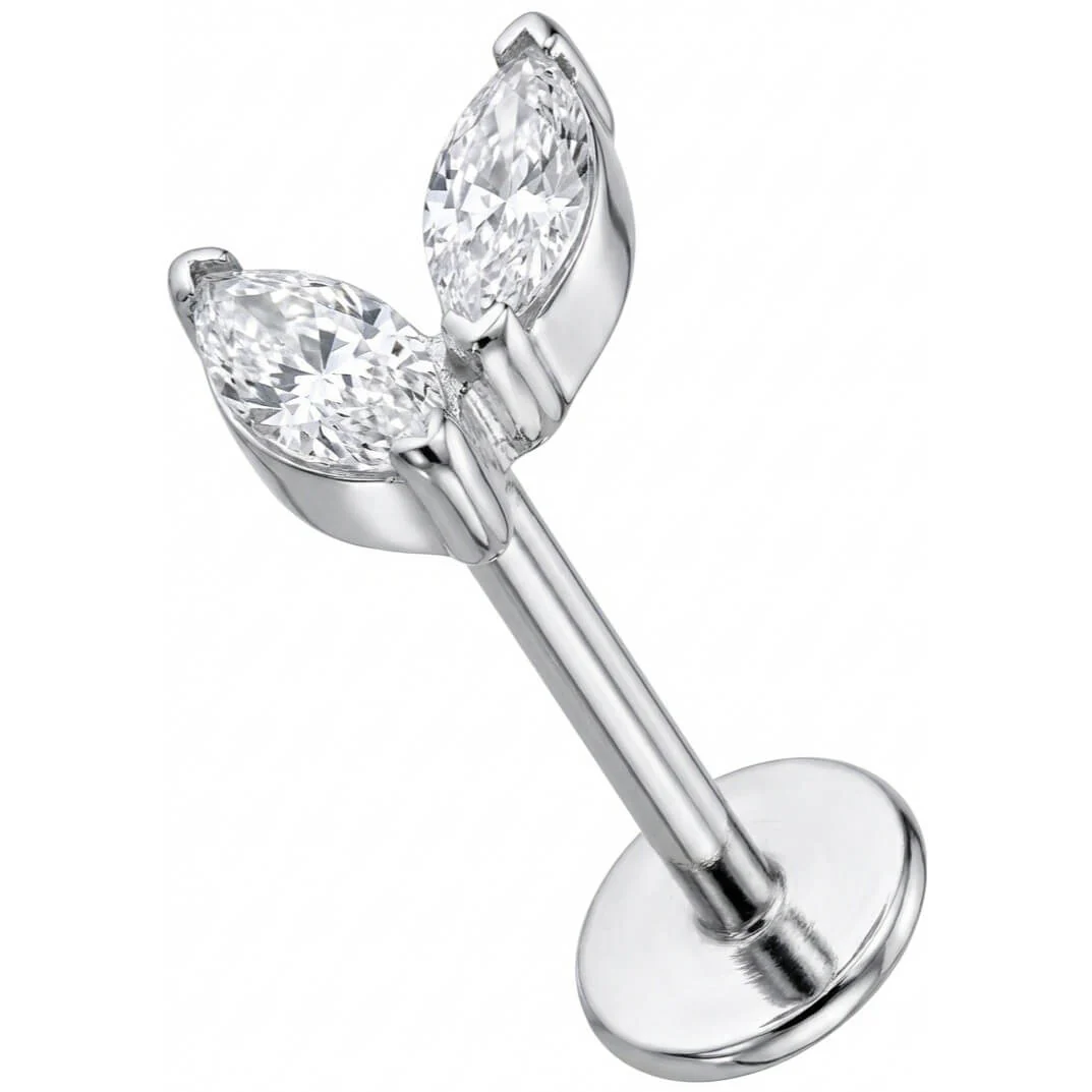 Titan Labret Zwei Marquise Kristall Blätter Innengewinde
