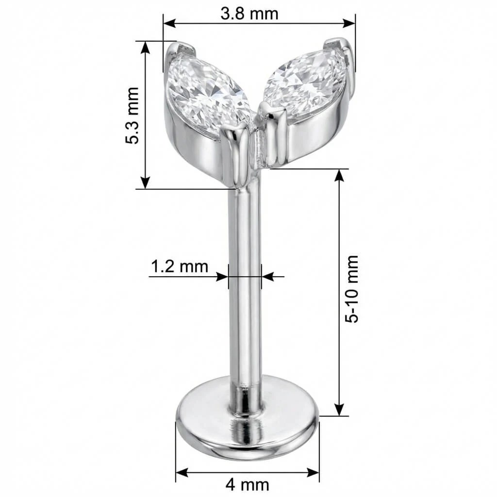 Titan Labret Zwei Marquise Kristall Blätter Innengewinde - Image 2