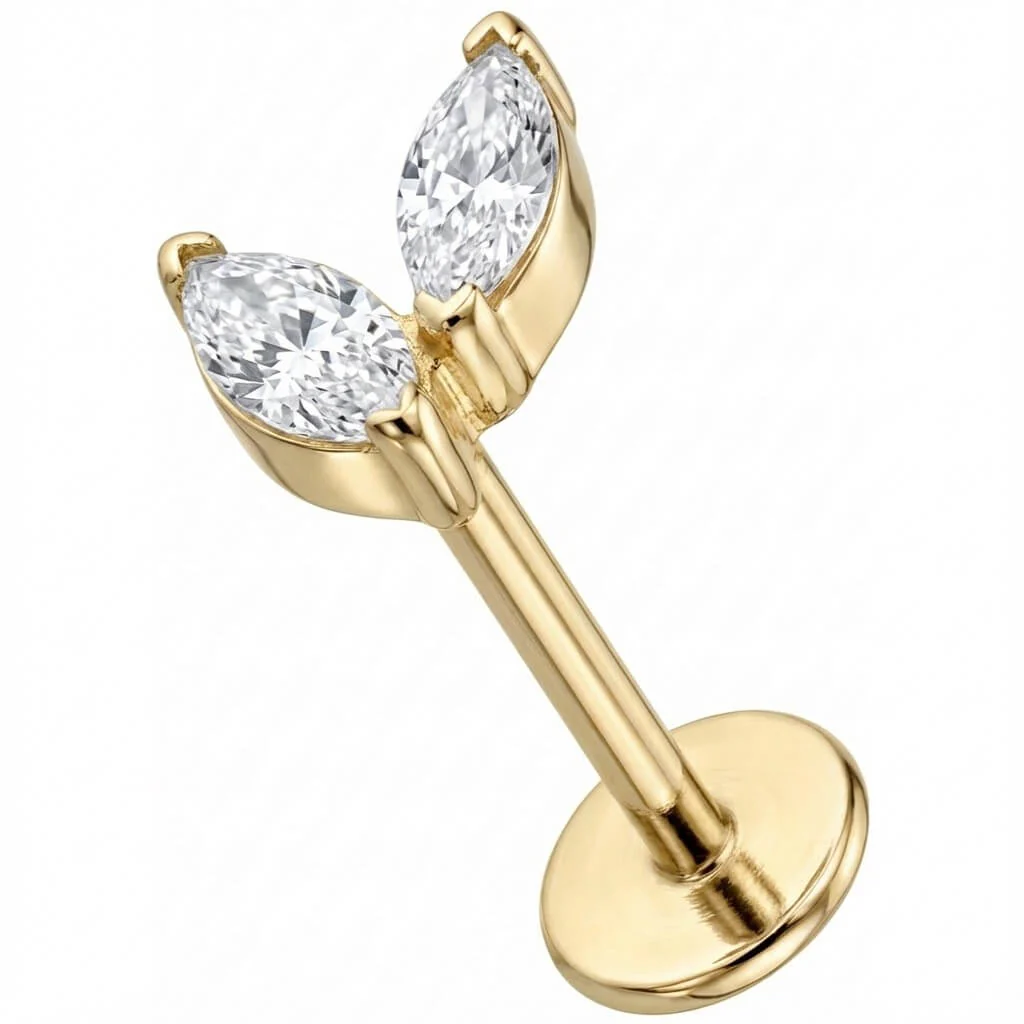 Titan Labret Zwei Marquise Kristall Blätter Innengewinde - Image 3