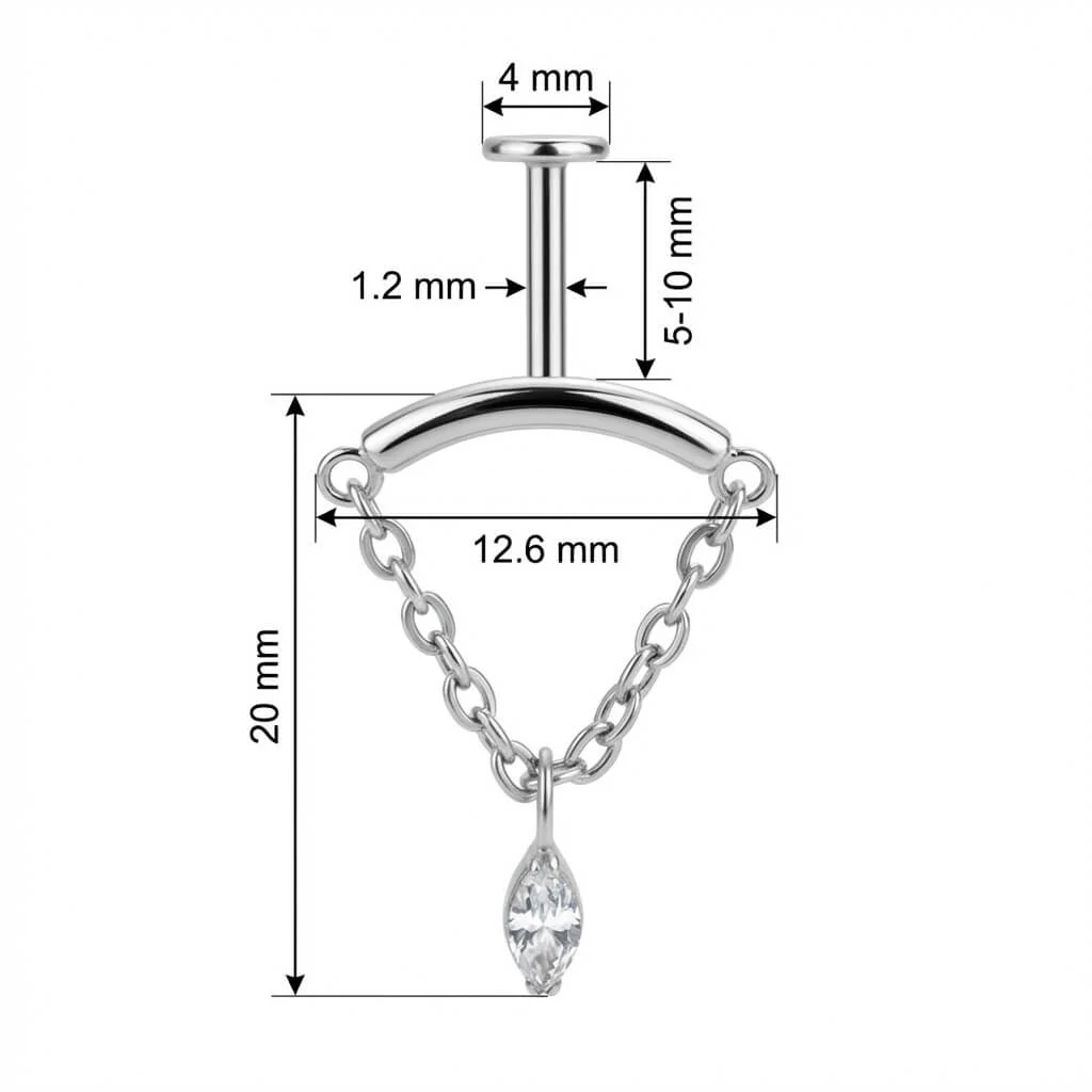 Titan Labret Bogen mit Kette und Kristall Innengewinde - Image 2