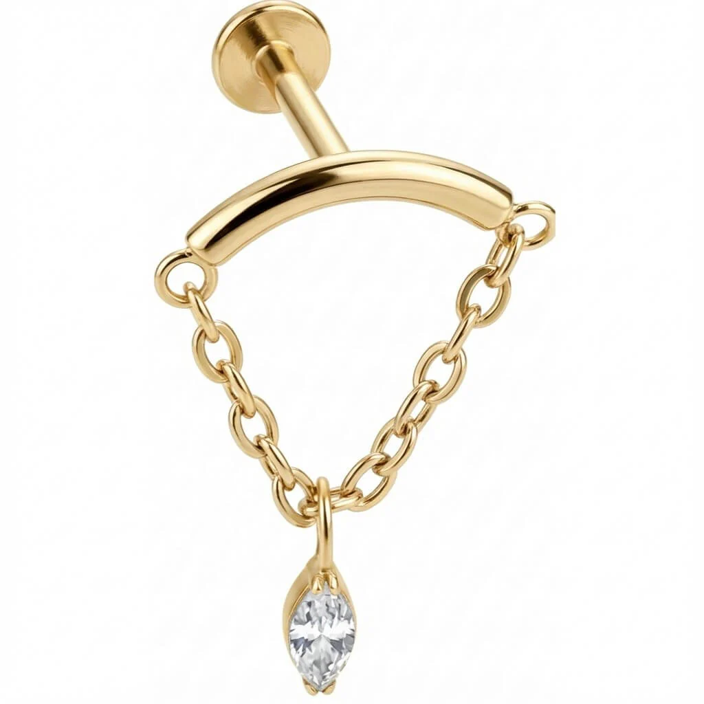 Titan Labret Bogen mit Kette und Kristall Innengewinde - Image 3