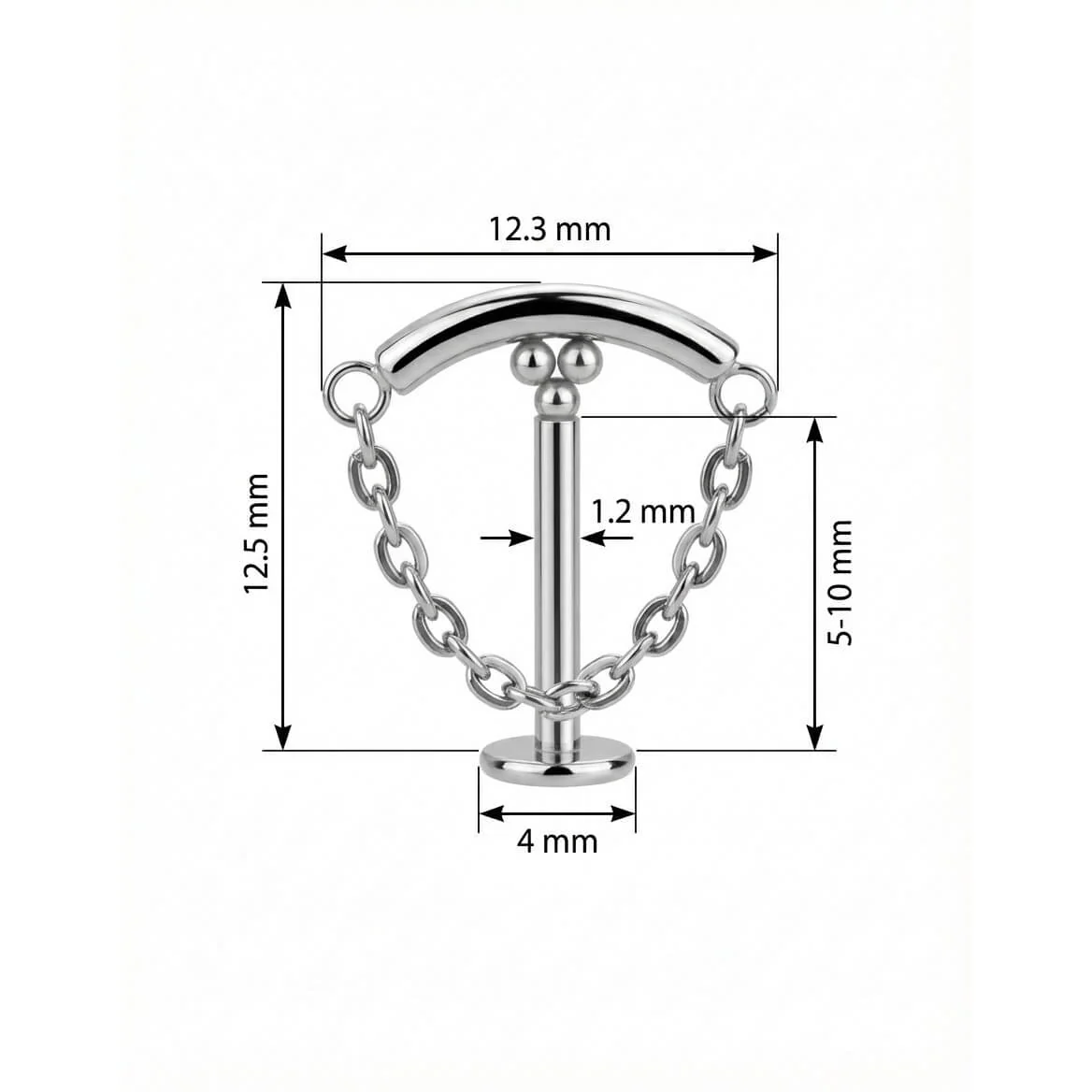 Titan Labret Gebogener Stab mit Kette Innengewinde - Image 2