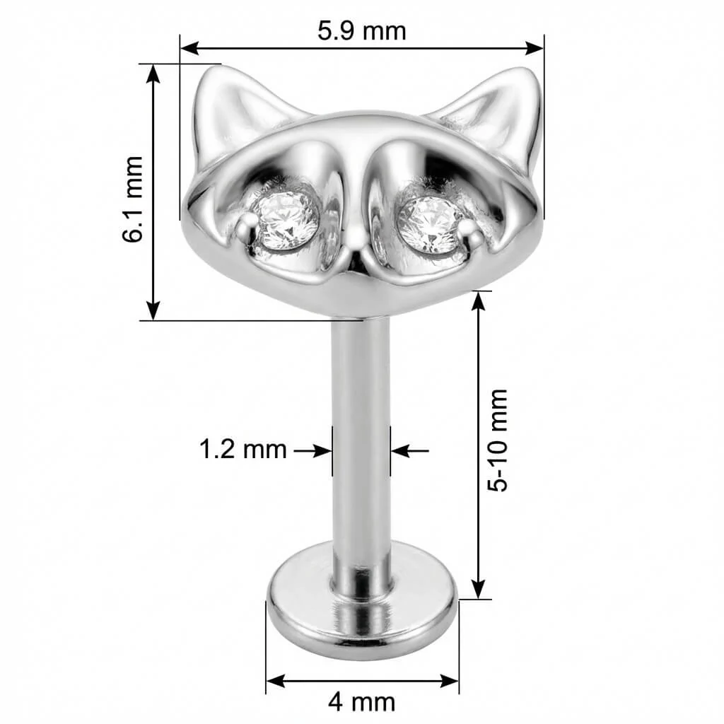Titan Labret Katzenkopf Mit Funkelnden Augen Innengewinde - Image 2