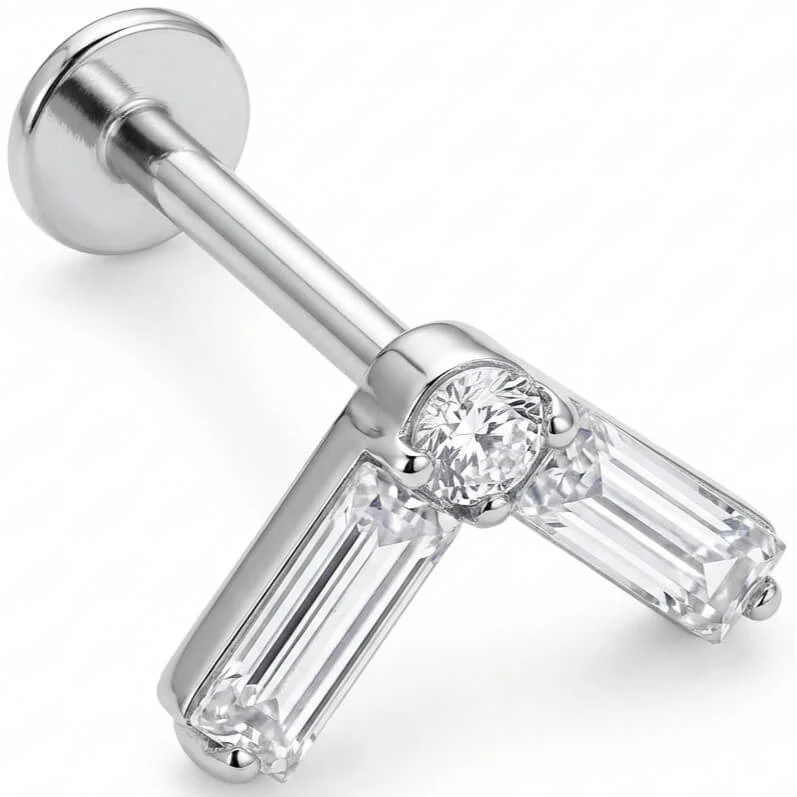 Titan Labret Baguette Kristall Chevron V-Form Innengewinde