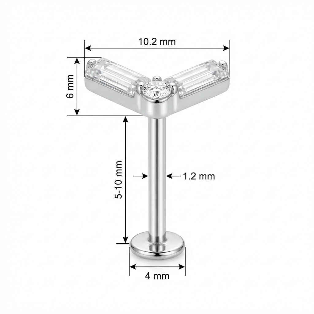 Titan Labret Baguette Kristall Chevron V-Form Innengewinde - Image 2