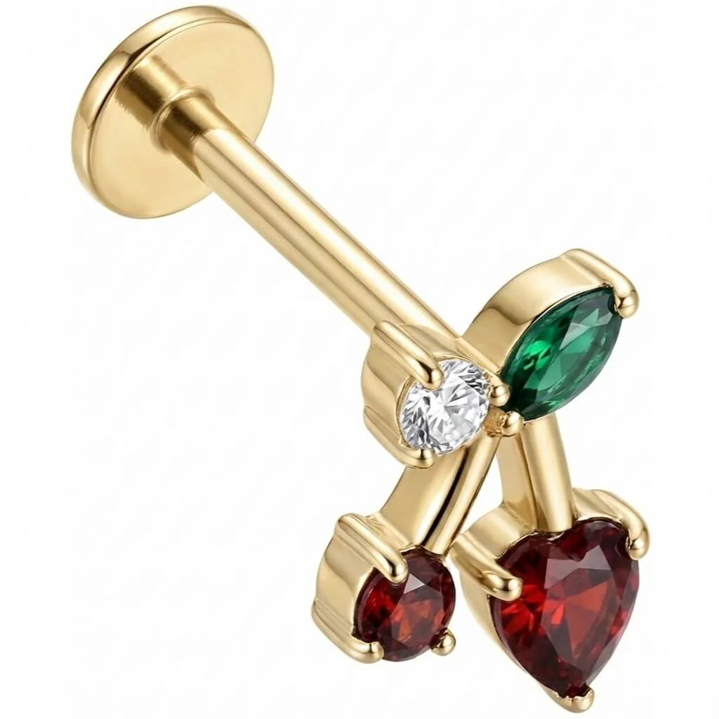 Titan Labret Kirschen mit Herz und Blatt Innengewinde - Image 3