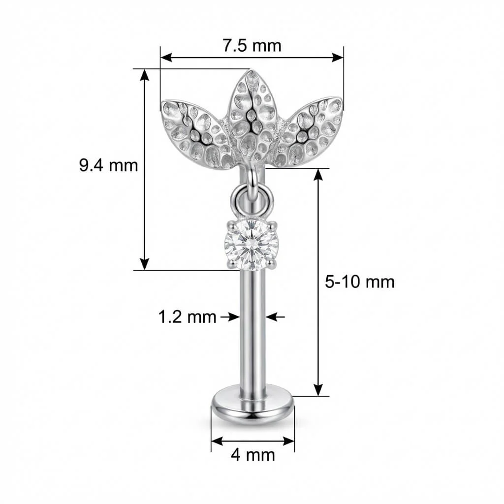 Titan Labret Strukturierte Blätter Kristallanhänger Innengewinde - Image 2